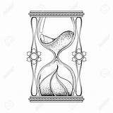 Hourglass Tattoo Dotwork Vintage Drawing Clock Antique Sand Coloring Pages Wizard Adult Illustration Vector sketch template