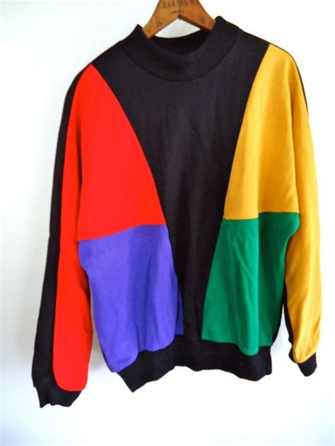 80s vintage sweatshirt color blocked geometric oversized