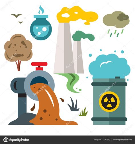 Environment Pollution Ecology Flat Style Colorful Vector Cartoon