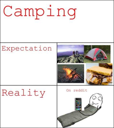 camping expectation vs reality meme guy