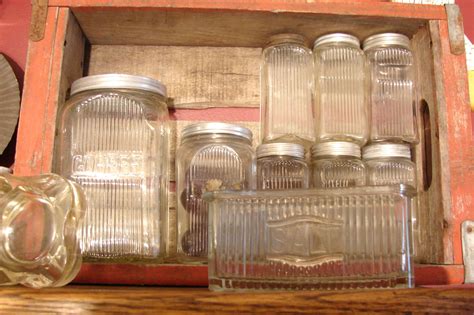 wooden box  glass jars