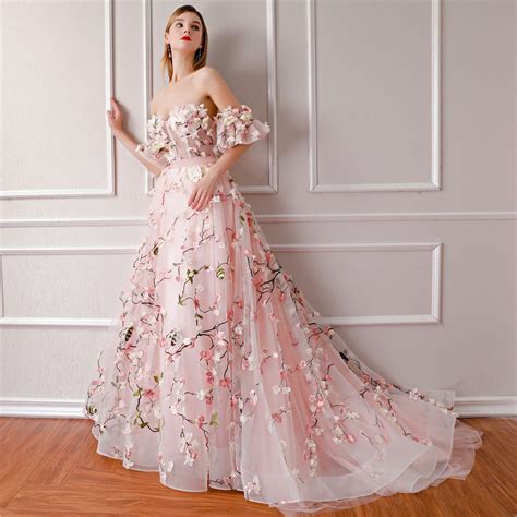 Flower Fairy Blushing Pink Prom Dresses 2019 A Line Princess