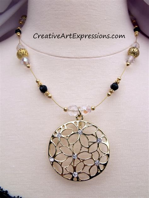 creative art expressions handmade gold black crystal necklace jewelry design creative art