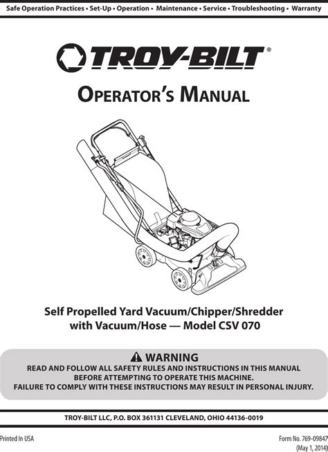 troy bilt csv  chipper shredder vac users manual