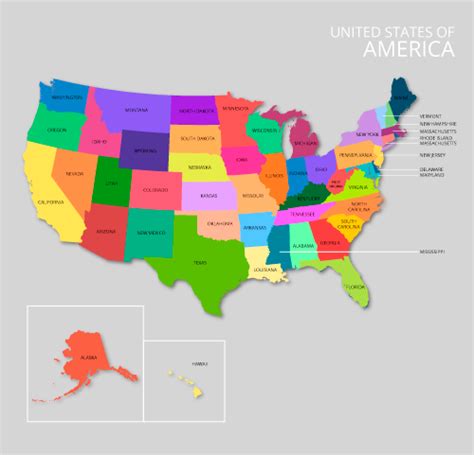 mapa de estados unidos en vivos colores vector clipart