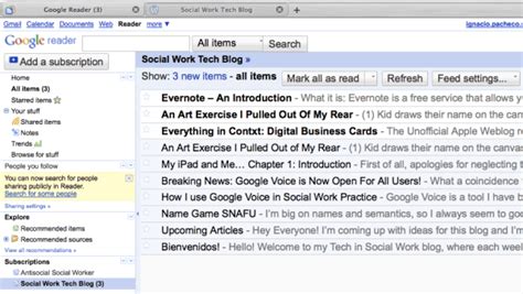 google reader  introduction social work tech