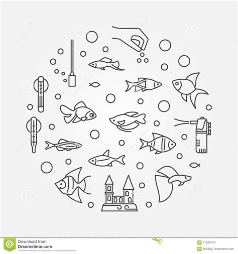 fish tank concept vector circular outline illustration stock vector