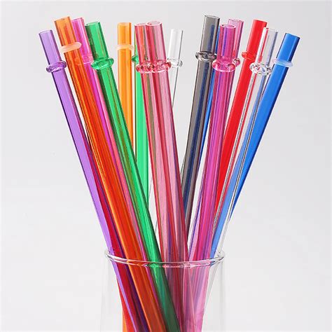 behogar pcs assorted color reusable plastic drinking straws  cleaning brush  cafe