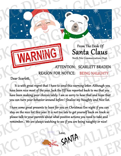 warning letter  santa  printable