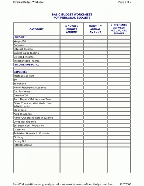 bill spreadsheet  printable spreadshee budget worksheet  bill