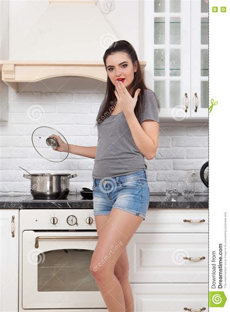beautiful girl in the kitchen stock image image of gourmet