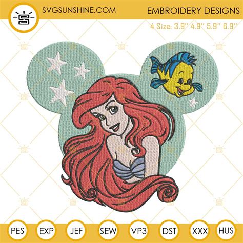ariel disney princess embroidery designs   mermaid embroidery design file