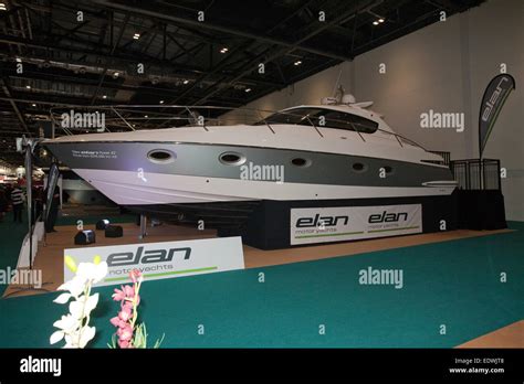 elan power  motor yacht  display   london boat show stock photo alamy
