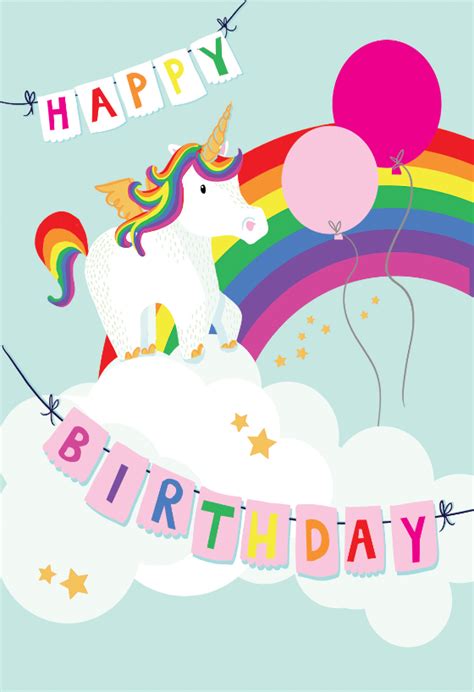 merry unicorn birthday card  island unicorn birthday