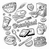 Breakfast Vector Doodle Drawn Healthy Hand Food Illustrations Stock Pancakes Illustration Juice Cornflakes Fruits Drink Sketch sketch template