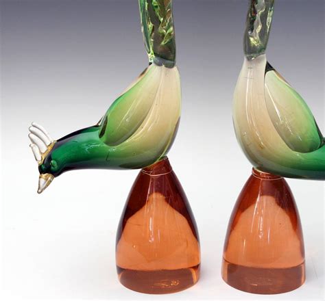 Large Matched Pair Of Vintage Murano Glass Pheasant Birds