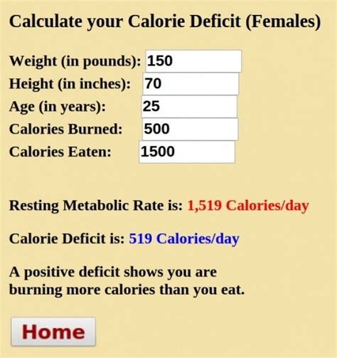 calorie deficit calculator  webapp calorie deficit