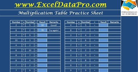 multiplication tables   practice sheet excel template