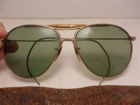 Vintage American Optical Aviators In Original Leather Case Gold Tone