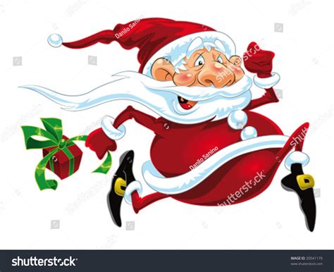 Santa Claus Running Funny Cartoon And Vector Isolated