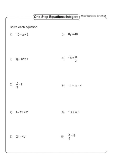 solving  step equation worksheet
