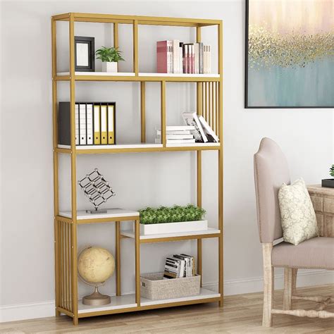 tribesigns  open shelf etagere bookcase  gold sturdy metal frame