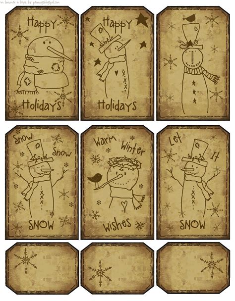 rustic country snowmen tags  color holiday images christmas gift