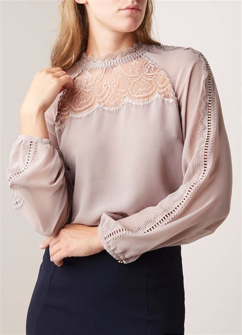 damsel   dress sania blouse met inzet van kant oudroze de bijenkorf