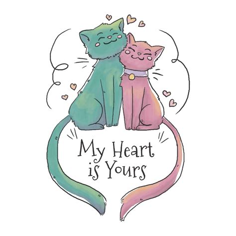 Cute Cat Couple Falling In Love With Heart Floating Cat Couple Cat