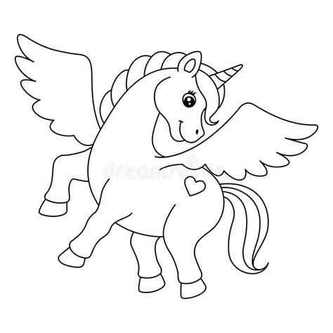 flying unicorn coloring page isolated  kids stock vector