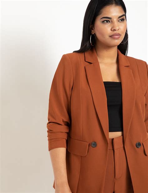 Long Button Detail Blazer Women S Plus Size Coats Jackets Eloquii