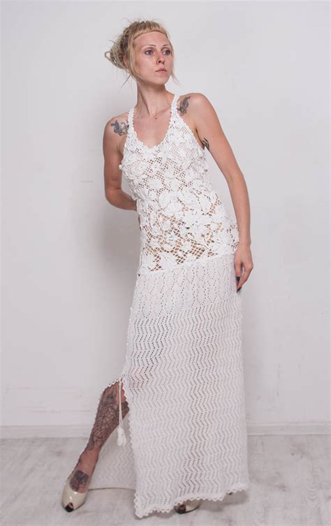 Crochet White Dress Knit Wedding Dress White Viscose Dress Etsy