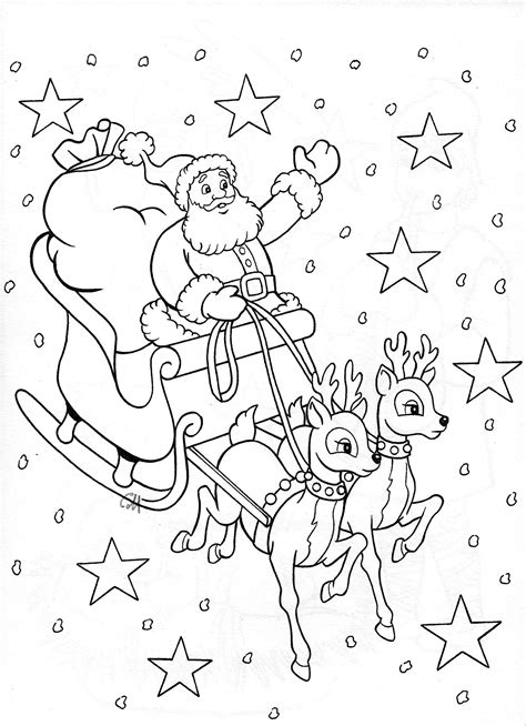 santa sleigh  colouring pages