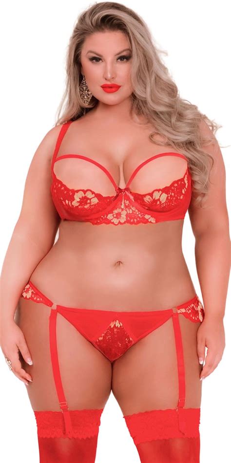 Deep Red Plus Size Red Bra And Panty Set Women S Sexy
