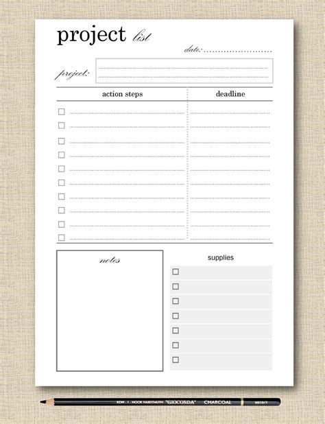 lifes lists printable project planner planner page project list