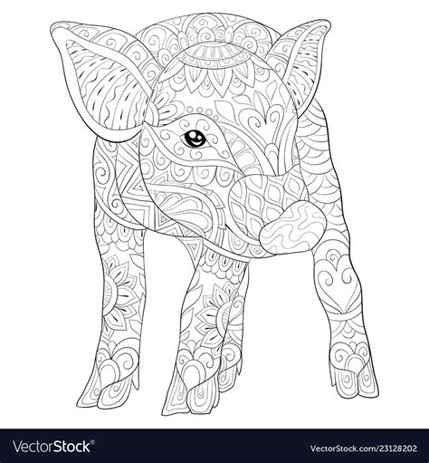 adult coloring book page  cute pig image vector image