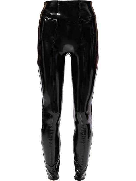 spanx faux patent leather leggings in classic black modesens