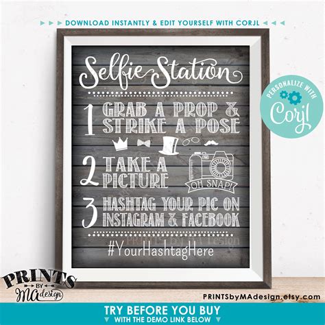 selfie station sign share  instagram facebook printable