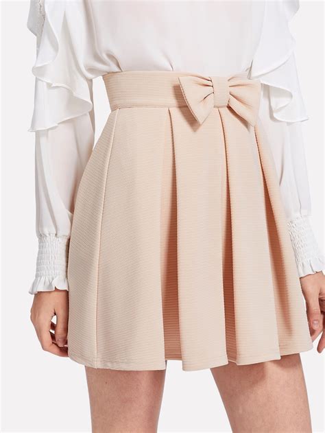 bow front box pleated textured skirt shein sheinside