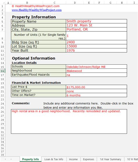rental income property analysis excel spreadsheet