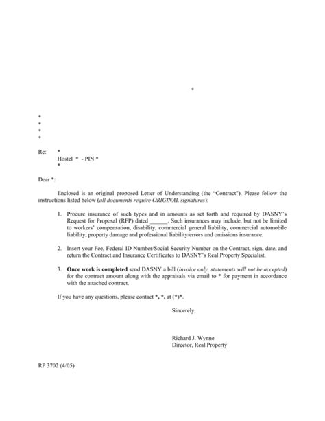 sample letter  understanding  contract