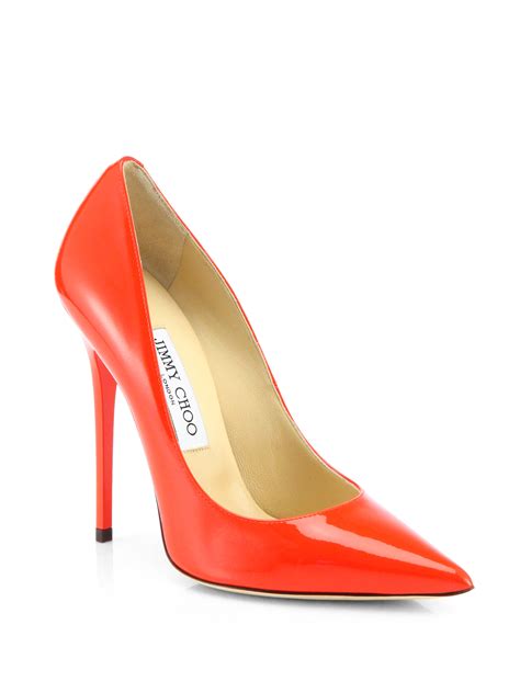jimmy choo anouk patent leather pumps  red flame lyst