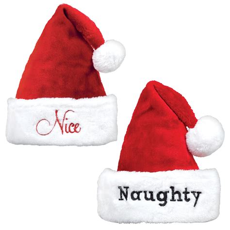 2x premium naughty nice father christmas hats santa festive party fancy