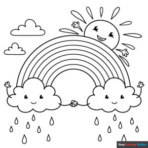 cute rainbow  clouds coloring page easy drawing guides