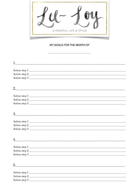printable goal worksheet wwwlee loycom
