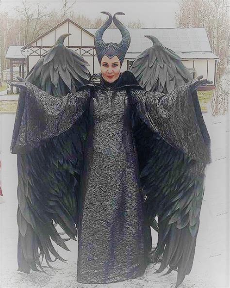 Black Feather Wings Maleficent Costume With Horns Evil Queen Etsy