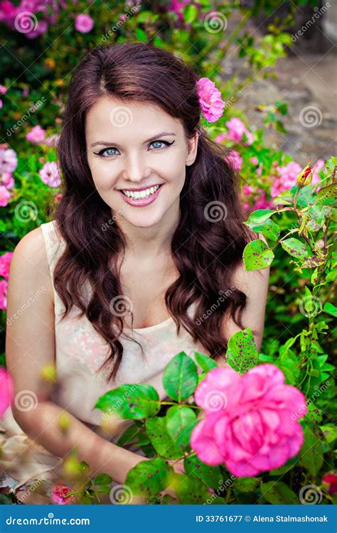 beautiful girl  roses stock image image  enjoyment