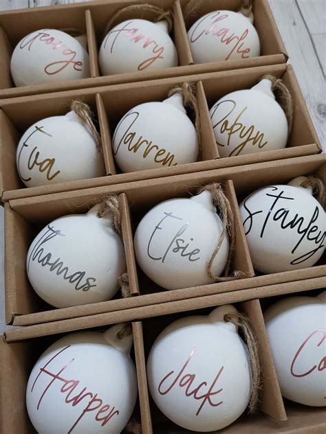 white frosted personalised baubles  jute cording homebnc