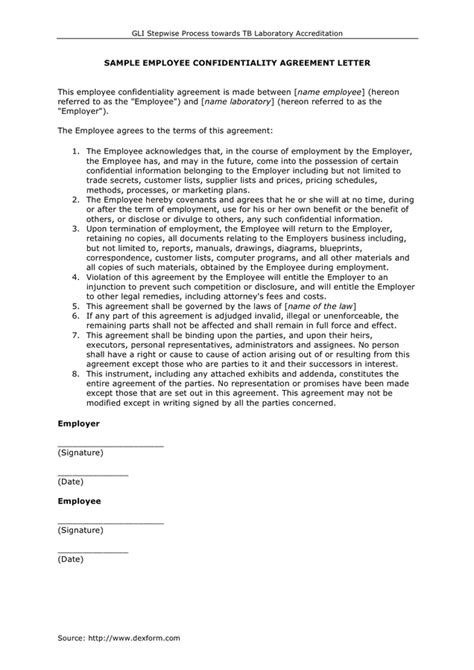 sample employee confidentiality agreement letter  word   formats