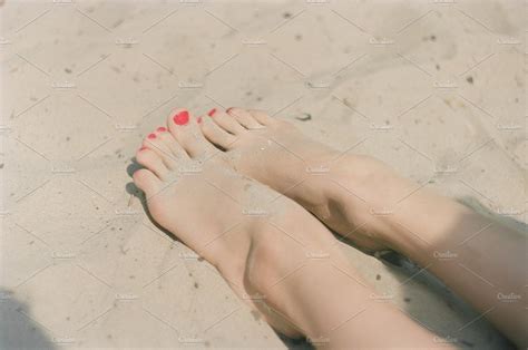 Beautiful Female Feet On The Sand People Images ~ Creative Market